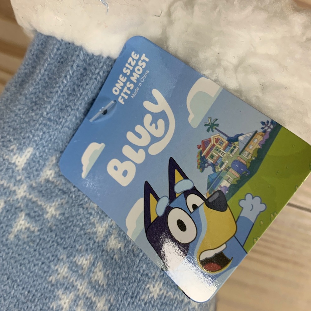 Bluey Slipper Socks Unisex‎ OS Blue Knit Sherpa Lined Non-Slip Gripping Cartoon - Picture 2 of 9
